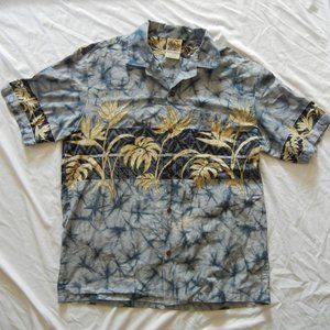 Winnie Fashion Hawaiian Shirt Men's Large Blue Tropics Sunset Palms Made in USA